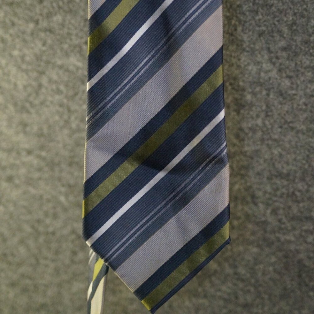 Kenneth Cole Tie Blue Green Beige Diagonal Stripe Silk Blend Modern Menswear
